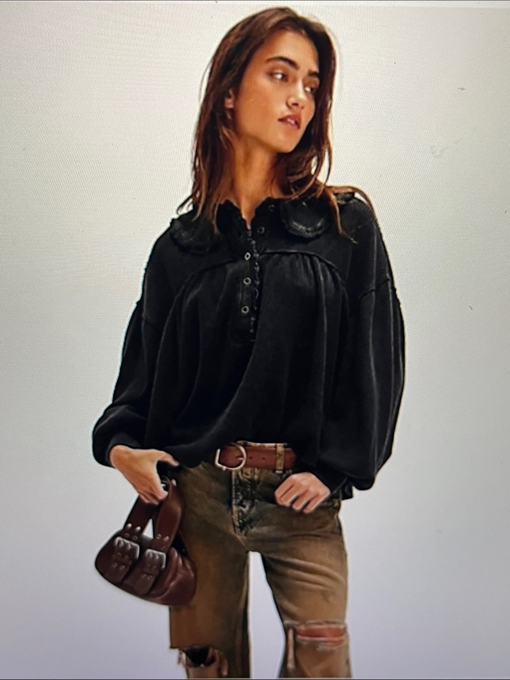 NWT Free People We The Free Queen Of Hearts Thermal Ruffle Collar Black
